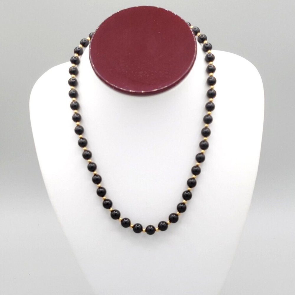 Monet Vintage 1960s Womens Black Beaded Gold Tone Fashion Necklace Hook 17 in